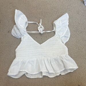 SHEIN White Flutter Sleeve Smocked Blouse